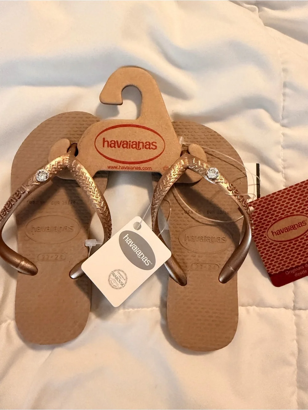 Havaianas Metallic Bronze Flip Flops with Crystal Accent